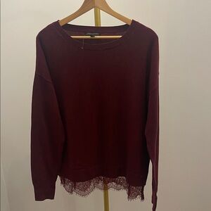 Banana Republic Burgundy Sweater with Lace Hem